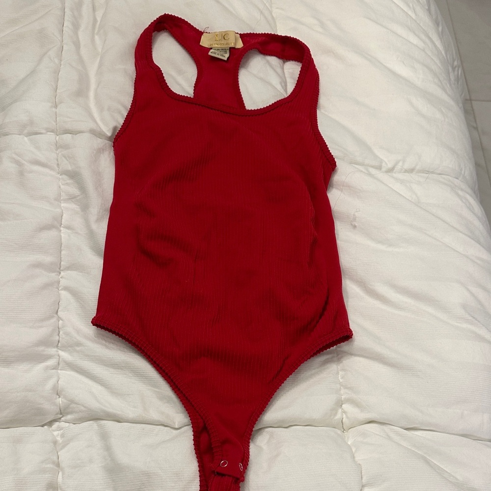 Red Ribbed Bodysuit
